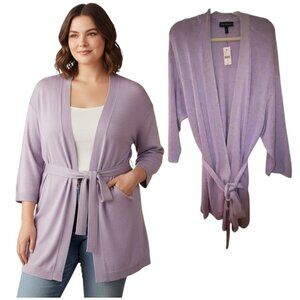 Lane Bryant Classic Belted Knit Cardigan Women's Size 26/28 Lavender 3/4 Sleeve